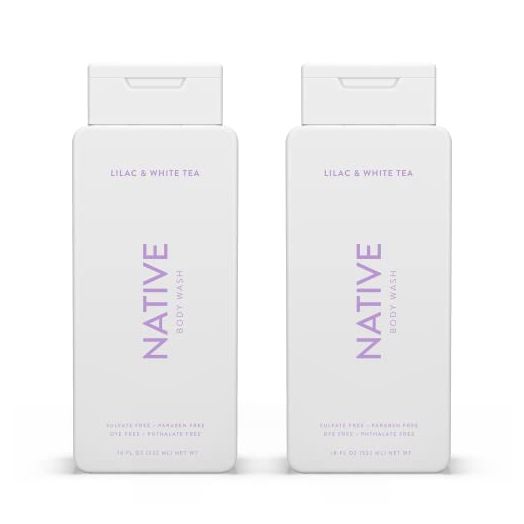 Native Body Wash Natural Body Wash for Women, Men | Sulfate Free, Paraben Free, Dye Free, with Naturally Derived Clean Ingredients Leaving Skin Soft and Hydrating, Lilac & White Tea - 2 Pk