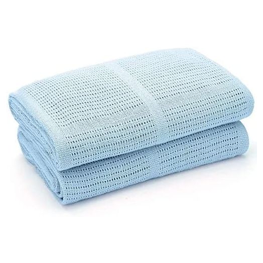Bloomsbury Mill - 2-Pack 100% Organic Cotton Cellular Baby Blankets with Gifting Ribbon – Soft, All Natural & Breathable – Ideal Shower Gift - Nursery/Stroller/Bassinet/Crib – Blue
