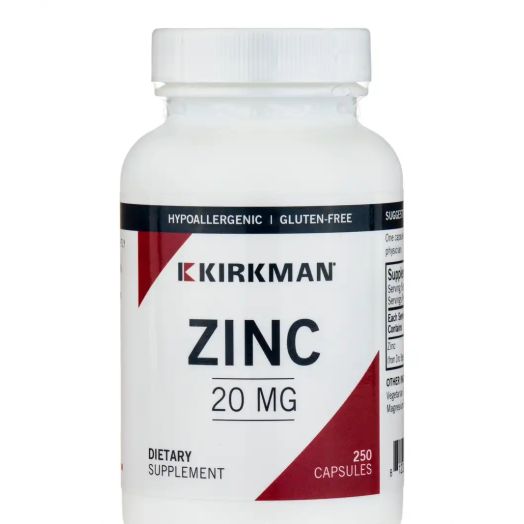 Kirkman Zinc 20 mg -Hypoallergenic - 250 Capsules