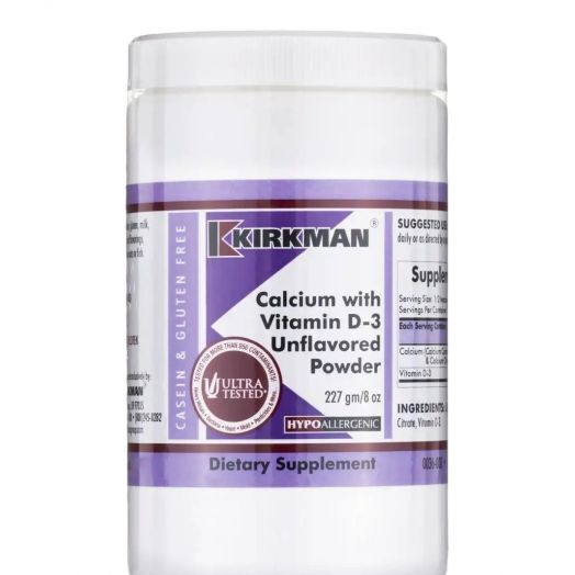 Kirkman Calcium with Vitamin D3 Unflavored Powder -Hypoallergenic - 8 oz (227 Grams)
