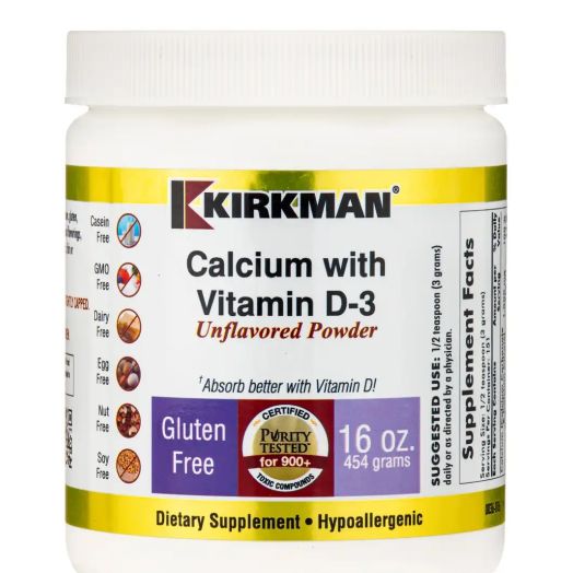Kirkman Calcium with Vitamin D3 Unflavored Powder -Hypoallergenic - 16 oz (454 Grams)