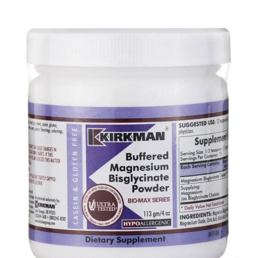 Kirkman Buffered Magnesium Bisglycinate Powder -Hypoallergenic - 4 oz (113 Grams)