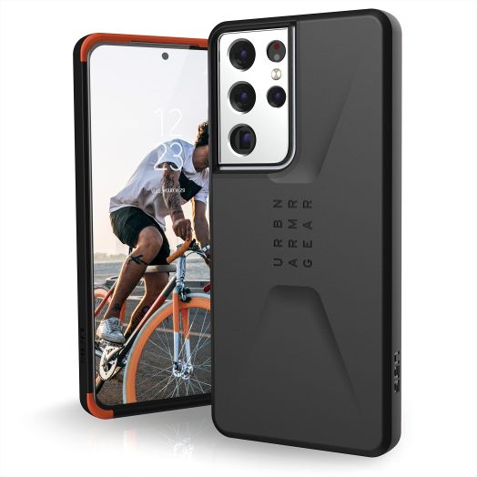 URBAN ARMOR GEAR UAG Designed for Samsung Galaxy S21 Ultra Case Black Sleek Ultra-Thin Shock-Absorbent Civilian Protective Cover, [6.8 inch Screen]