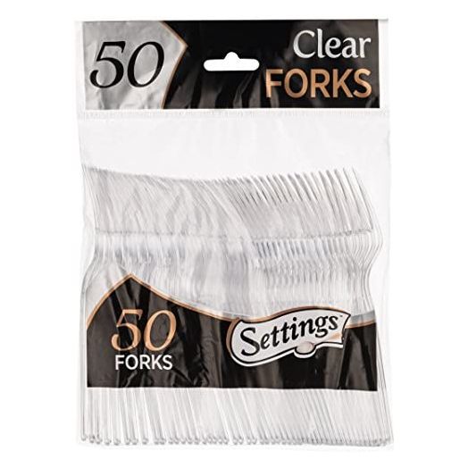 [50 Count] Settings Plastic Clear Forks, Heavyweight Disposable Cutlery, Great For Home, Office, School, Party, Picnics, Restaurant, Take-out Fast Food, Outdoor Events, Or Every Day Use, 1 Bag