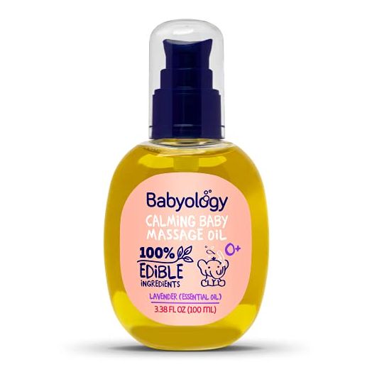 Babyology - Calming Baby Oil for Newborn with Baby Essential Oils - 3,38 Fl. Oz (100ml) - Lavender Essential Oils for Babies - Nourishing and Moisturizing Massage Baby Oil for Bonding