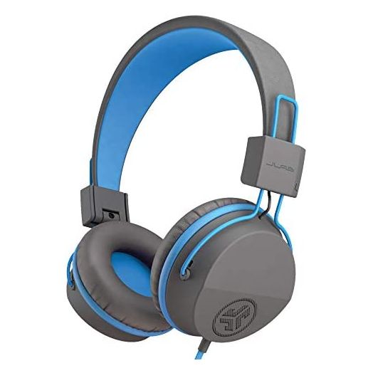 JLab JBuddies Studio Over-Ear Kids Wired Headphones | Toddler Headphones | Kid Safe | Studio Volume Safe | Volume Limiter | Folding | Adjustable | Noise Isolation | with Mic (Graphite/Blue)
