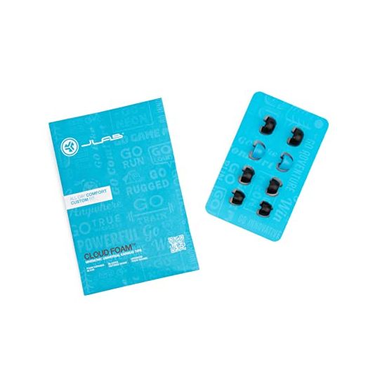 JLab Cloud Foam Mnemonic Earbud Tips, 4 Pairs of Custom Fit Universal Tips, Memory Cloud Foam, Black/Blue