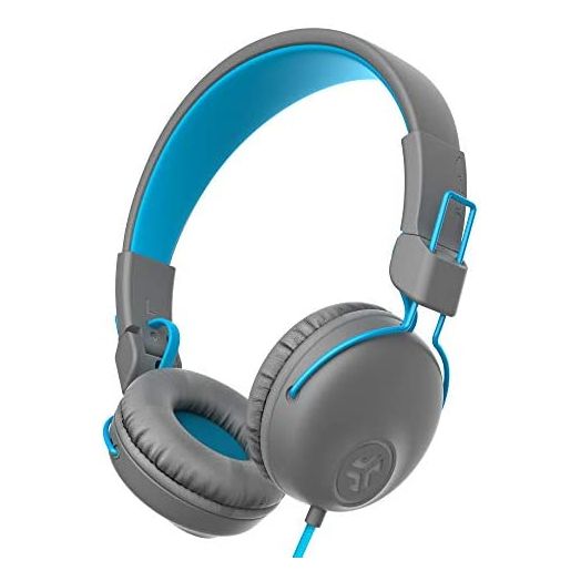 JLab Audio Studio On-Ear Headphones | Wired Headphones | Tangle Free Cord | Ultra-Plush Faux Leather with Cloud Foam Cushions | 40mm Neodymium Drivers with C3 Sound | Gray/Blue