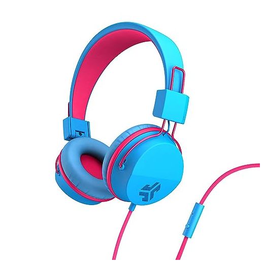 JLab JBuddies Studio Wired Kid Headphones, On-Ear, Cotton Candy, Volume Limited, Folding, Adjustable, Noise Isolation, with Mic