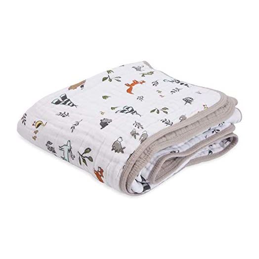 Little Unicorn – Forest Friends Cotton Muslin Quilt Blanket | 100% Cotton | Super Soft | Babies and Toddlers | Large 47” x 47” | Machine Washable