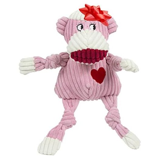 HuggleHounds Knotties Dog Toys For Large Dogs - Plush Dog Toy For Aggressive Chewers - Squeaky Interactive Puppy Toys - Soft Yet Tough, Durable Stuffed Pet Chew Toy For All Breeds | Large Pink Monkey