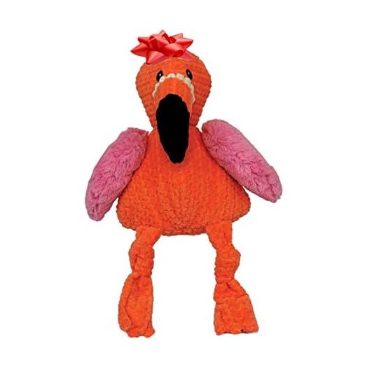HuggleHounds Knotties Dog Toys For Large Dogs - Plush Dog Toy For Aggressive Chewers - Squeaky Interactive Puppy Toys - Soft Yet Tough, Durable Stuffed Pet Chew Toy For All Breeds | Large Flamingo