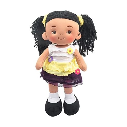 Linzy Plush 16" Yellow Aissa Rag Doll for Girls, Soft Plush Rag Doll, Sleeping Cuddle Buddy for Toddlers, Infants and Babies, Muñecas de trapo para niña, First Doll for Kids, Safe for All Ages