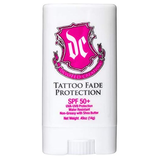 Devoted Creations Tattoo Fade Protection Stick with SPF 50+ UVA-UVB Protection, Water Resistant, Non-Greasy with Shea Butter .49oz (Pink)