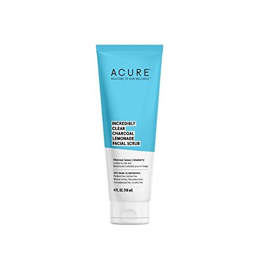 ACURE Incredibly Clear Charcoal Lemonade Facial Scrub | 100% Vegan | For Oily to Normal & Acne Prone Skin | Charcoal, Lemon & Blueberry - Exfoliates & Detoxifies | 4 Fl Oz (Packaging May Vary)