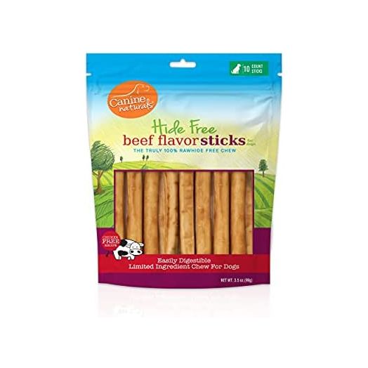 Canine Naturals Beef Chew 5" Stick Pack - 100% Rawhide Free and Collagen Free Dog Treats - Made with Real Beef - All-Natural and Easily Digestible - Poultry Free Recipe - Great for Dental Health