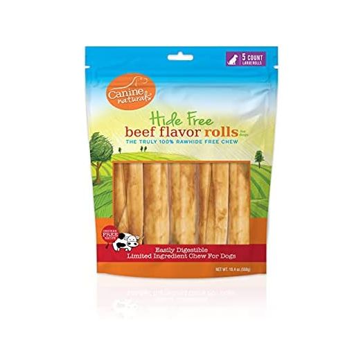 Canine Naturals Beef Chew 7" Roll 5 Pack - 100% Rawhide Free and Collagen Free Dog Treats - Made with Real Beef - All-Natural and Easily Digestible - Poultry Free Recipe - Great for Dental Health