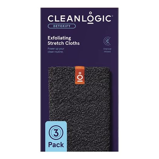 Cleanlogic Detox Purifying Charcoal Infused Exfoliating Stretch Bath/Shower Cloth, 3 Count