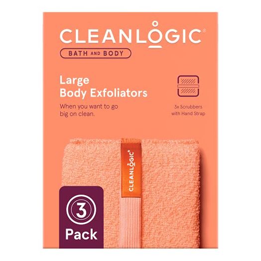 Cleanlogic Bath and Body Large Exfoliating Body Scrubber, Assorted Colors, 3 Count