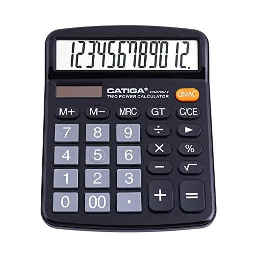 Desktop Calculator 12 Digit with Large LCD Display and Sensitive Button, Solar and Battery Dual Power, Standard Function for Office, Home, School, CD-2786 (Black)