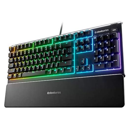 SteelSeries Apex 3 RGB Gaming Keyboard – 10-Zone RGB Illumination – IP32 Water Resistant – Premium Magnetic Wrist Rest (Whisper Quiet Gaming Switch)