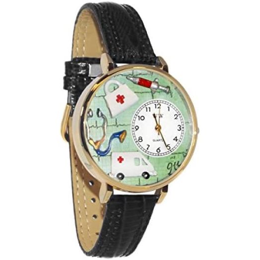 Whimsical Gifts EMT 3D Watch | Gold or Silver Finish Large | Unique Fun Novelty | Handmade in USA | Leather Watch Band