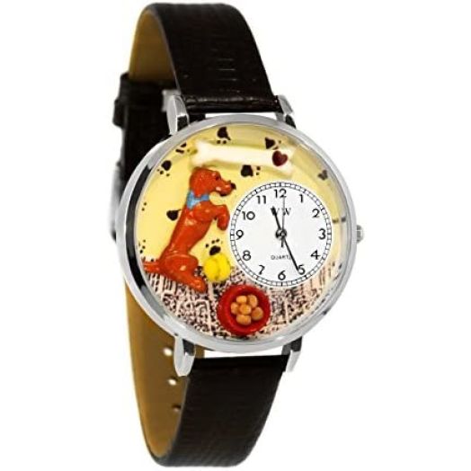 Whimsical Gifts Begging Dog 3D Watch | Gold or Silver Finish Large | Unique Fun Novelty | Black Leather Watch Band