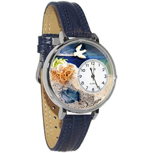 Whimsical Gifts Footprints 3D Watch | Gold or Silver Finish Large or Small | Unique Novelty | Handmade in USA | Blue Watch Band