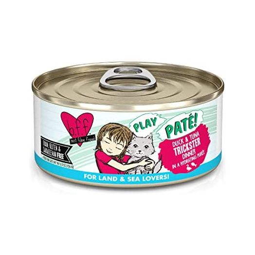 B.F.F. Play - Best Feline Friend Paté Lovers, Aw Yeah!, Duck & Tuna Trickster with Duck & Tuna, 5.5oz Can (Pack of 8)