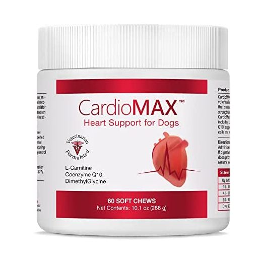 CardioMAX Heart Support Supplement for Dogs - L-Taurine, L-Carnitine, EPA and DHA, Coenzyme Q10 - Aids Circulatory Strength, Cardiovascular Support, Heart Muscle Function - Made in USA - 60 Soft Chews