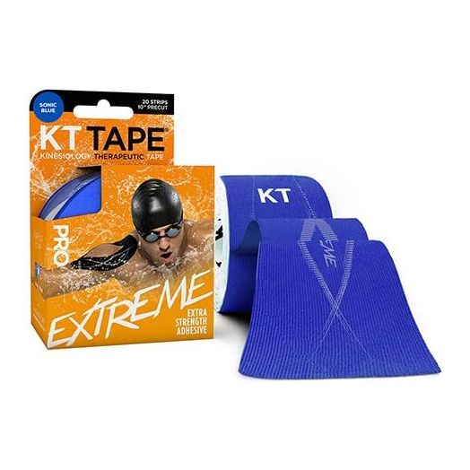 KT Tape Pro Extreme Therapeutic Elastic Kinesiology Sports Tape, 20 Pre Cut 10 inch Strips, 100% Synthetic Water Resistant Breathable, Pro & Olympic Choice, Sonic Blue