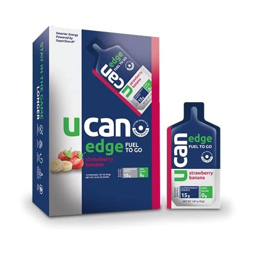 UCAN Edge Energy Gel, Strawberry Banana (12, 2 Ounce Packets) Great for Running, Training, Fitness, Cycling, Crossfit & More | Sugar-Free, Vegan, & Keto Friendly Energy Supplement