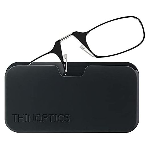 ThinOPTICS Universal Pod Rectangular Reading Glasses, Black Frames/Black Case (Retail), 44 mm + 2