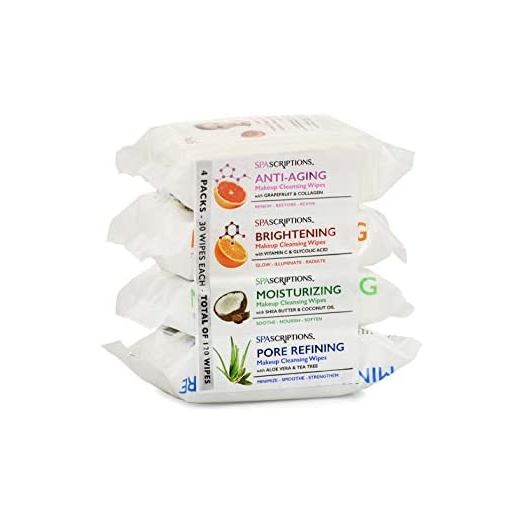 SpaScriptions Makeup Cleansing Wipes 30 CT, Variety 4 pack,02786