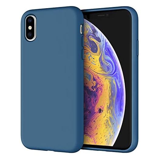 JETech Silicone Case for iPhone X, iPhone Xs, 5.8-Inch, Silky-Soft Touch Full-Body Protective Case, Shockproof Cover with Microfiber Lining, Blue Cobalt