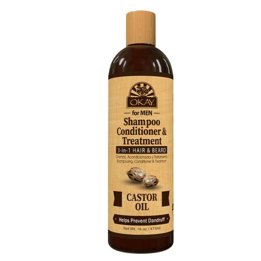 OKAY 3-in-1 Hair & Beard Pyrithione Zinc, Argan, Castor Oil, Keratin Dandruff Relief, Scalp Care Treatment, 16 oz