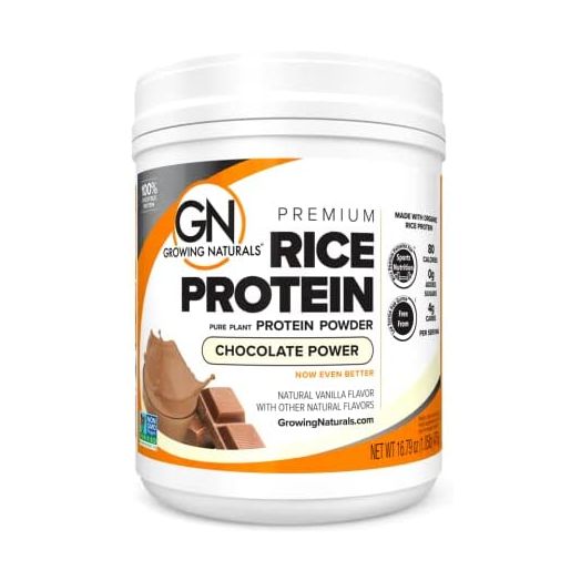 Growing Naturals Organic Premium Rice Protein Powder, Chocolate Power, Non-GMO, Vegan, 16.8 Ounce