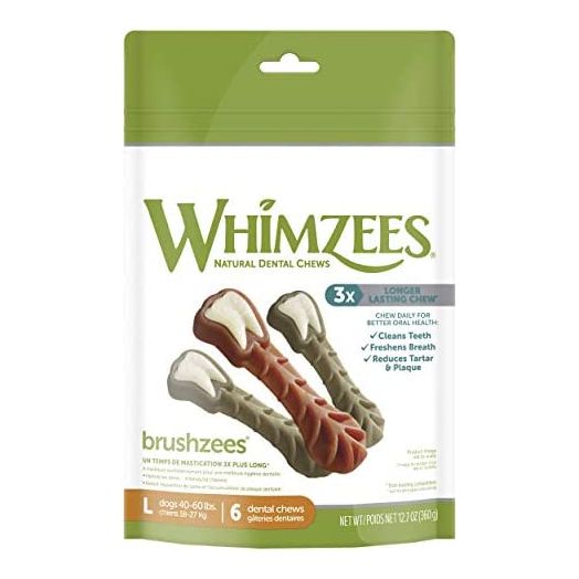 Whimzees Natural Grain Free Daily Dental Long Lasting Dog Treats, Brushzees, Large, Bag of 6