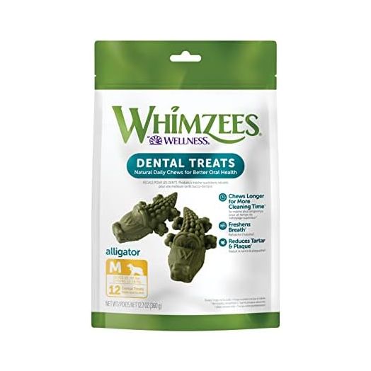 WHIMZEES by Wellness Alligator Natural Dental Chews for Dogs, Long Lasting Treats, Grain-Free, Freshens Breath, Medium Breed, 12 Count