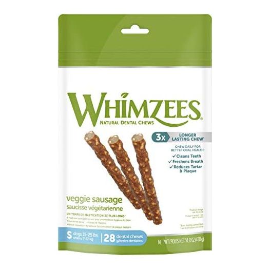 WHIMZEES Natural Grain Free Daily Dental Long Lasting Dog Treats, Veggie Sausage, Small, Bag of 28
