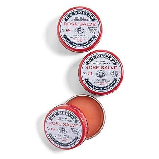 C.O. Bigelow All Purpose Rose Salve Lip Balm Trio for Women or Men, 0.8 Ounce Tin, Pack of 3