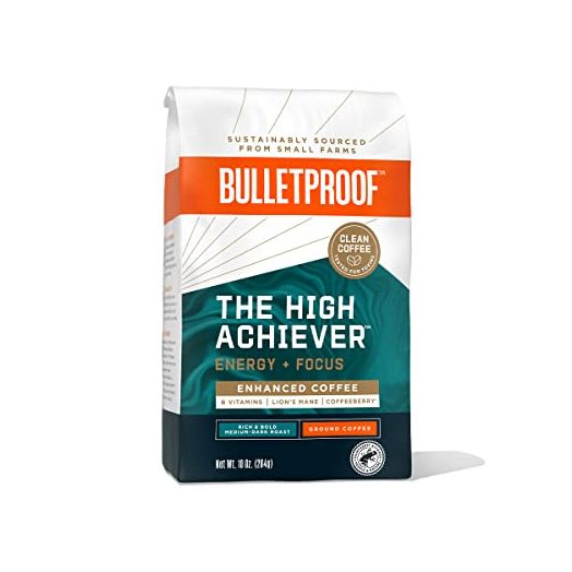 Bulletproof The High Achiever Ground Coffee, 10 Ounces, Medium-Dark Roast Enhanced Coffee