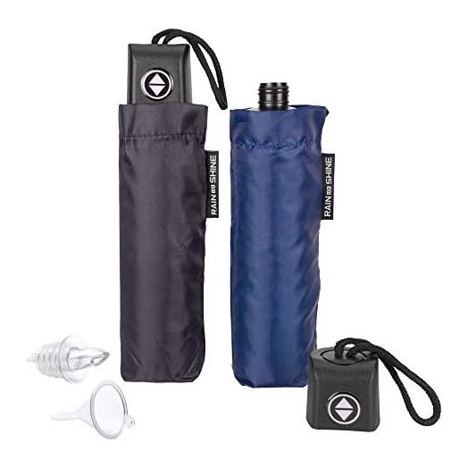 GoPong Rain or Shine Umbrella Flask 2 Pack - Hidden Alcohol Booze Bottles, Includes Funnel and Liquor Bottle Pour Spout