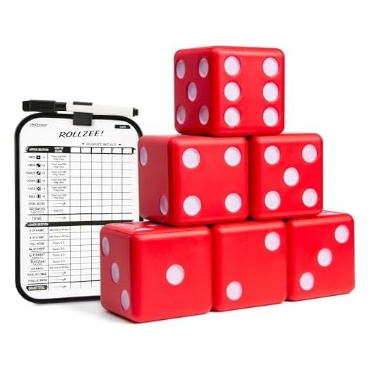 GoSports Giant 3.5 Inch Red Foam Playing Dice Set with Scoreboard (Includes 6 Dice, Dry-Erase Scoreboard and Carrying Case)