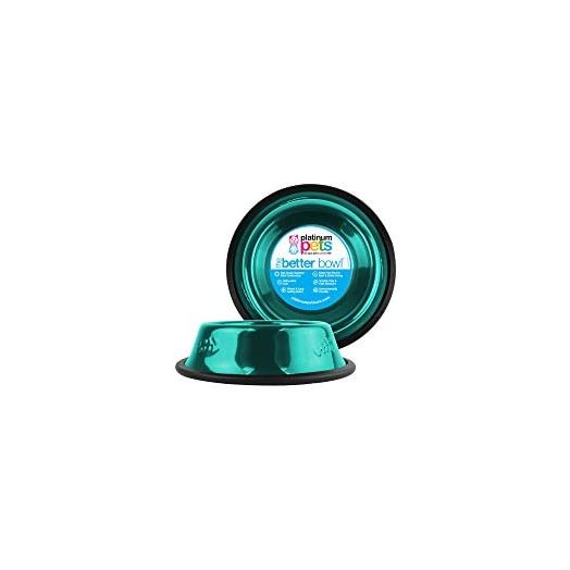 Platinum Pets Non-tip Stainless Steel Cat Bowl, 6 oz, Teal