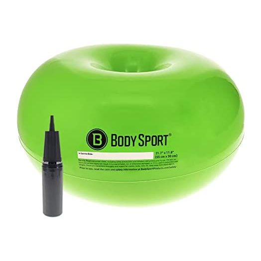 Body Sport Donut Ball, Green, 21 in. x 11.8 in. – Durable, Inflatable Exercise Ball for Balance & Stability Training, Yoga, & Pilates Workouts – Use in Home, Office, Gym, or Classroom