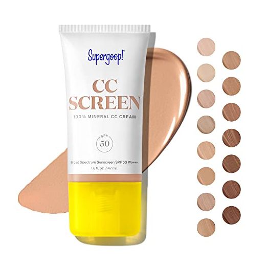 Supergoop! CC Screen - SPF 50 PA++++ CC Cream, 100% Mineral Color-Corrector & Broad Spectrum Sunscreen - Tinted Moisturizer, Concealer & Buildable Coverage Foundation - 1.6 fl oz
