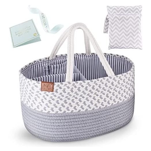 Baby Glory Portable Diaper Caddy Organizer for Changing Table - Unisex Baby Organizer for Nursery and Car Caddy - Baby Diaper Bag Organizer with Free Diaper Wet Dry Bag, Greeting Card and Ribbon