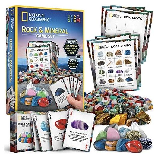 NATIONAL GEOGRAPHIC Rock Bingo Game - Play Mineral Memory, Gemstone Trivia, & Card Games, Collection Includes Over 150 Rocks and Minerals, Amazon Exclusive Educational STEM Toy for Kids