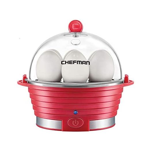 Chefman Electric Egg Cooker Boiler Rapid Poacher, Food & Vegetable Steamer, Quickly Makes Up to 6, Hard, Medium or Soft Boiled, Poaching/Omelet Tray Included, Ready Signal, BPA-Free, Red